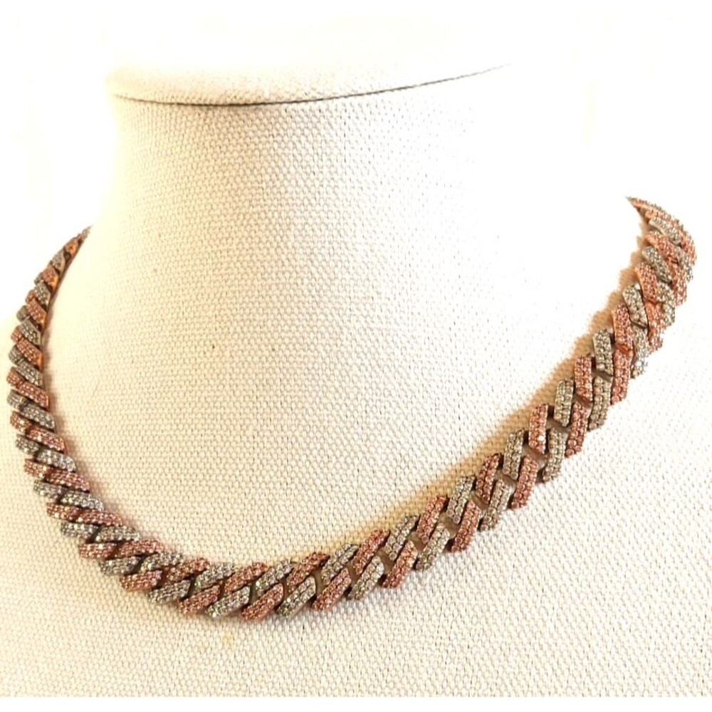 GLD Cuban Link Chain Necklace 18" Rose Gold Plated CZ ICED-OUT 12mm MSRP$450